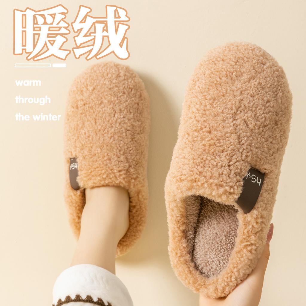 25 New thermal cotton slippers women's autumn and winter couple indoor home household silent non-slip men's cotton slippers