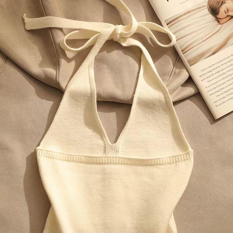 Kadın Kısa Yelek Moda V Yaka Kolsuz Harfli Yazlık Giyim Atlet Arkası Bağcıklı Kore Moda Stili Crop Giyim