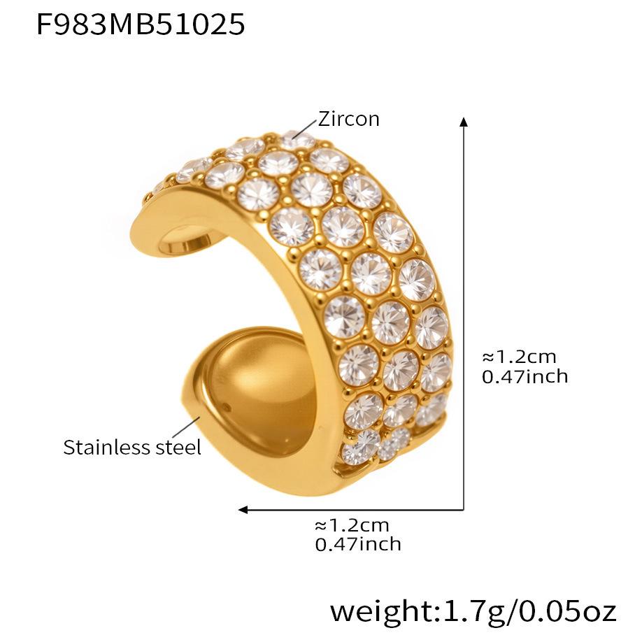 Qiong Yao Geometric Zirconia Fish Bone Earrings - 18K Gold Plated Stainless Steel, Versatile European American Fashion Ear Clips