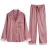 Spring and Autumn new leopard print pajamas women's ice silk thin long-sleeved small lapel Korean version can be worn outside loungewear suit
