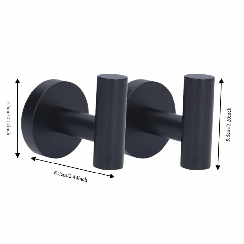 2 PCS Black Robe Hook Compact Design Coat Hook Stable Towel Hook Bathroom Kitchen Garage Closet