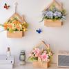 Wood Wall Planter with Artificial Plants, LED Lighted Rustic Farmhouse Wall Decor, Hanging Fake Plants Flowers Holder Vase for Bedroom Living Room