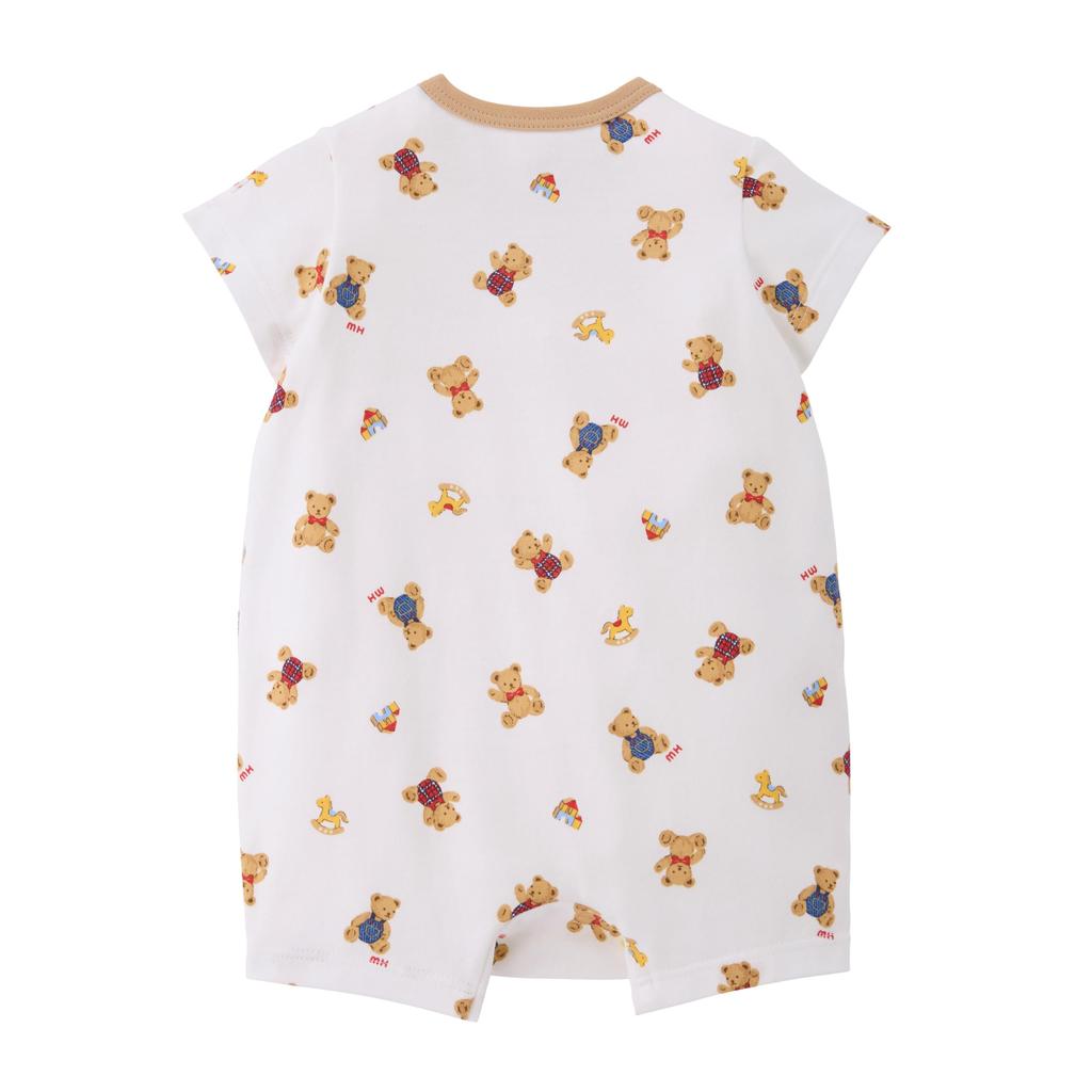 Shortall Short Made In Baby White [Miki House] Romper, Sleeve, All-Over Pattern, Bear, Japan, Boys, Girls, Baby, Kids, Clothes, Infant, Children's