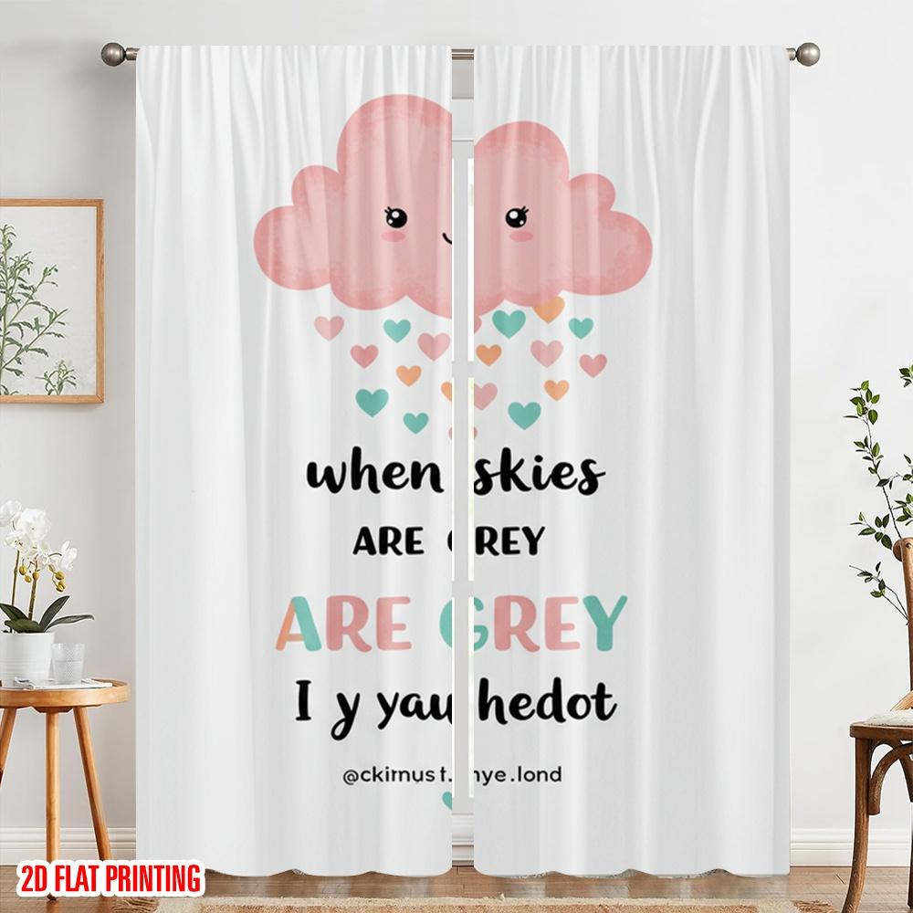 2pcs 2D flat printing Drapes Pink Cloud Hearts Polyester Without Electricity Party Decorations for Holiday Portraits and