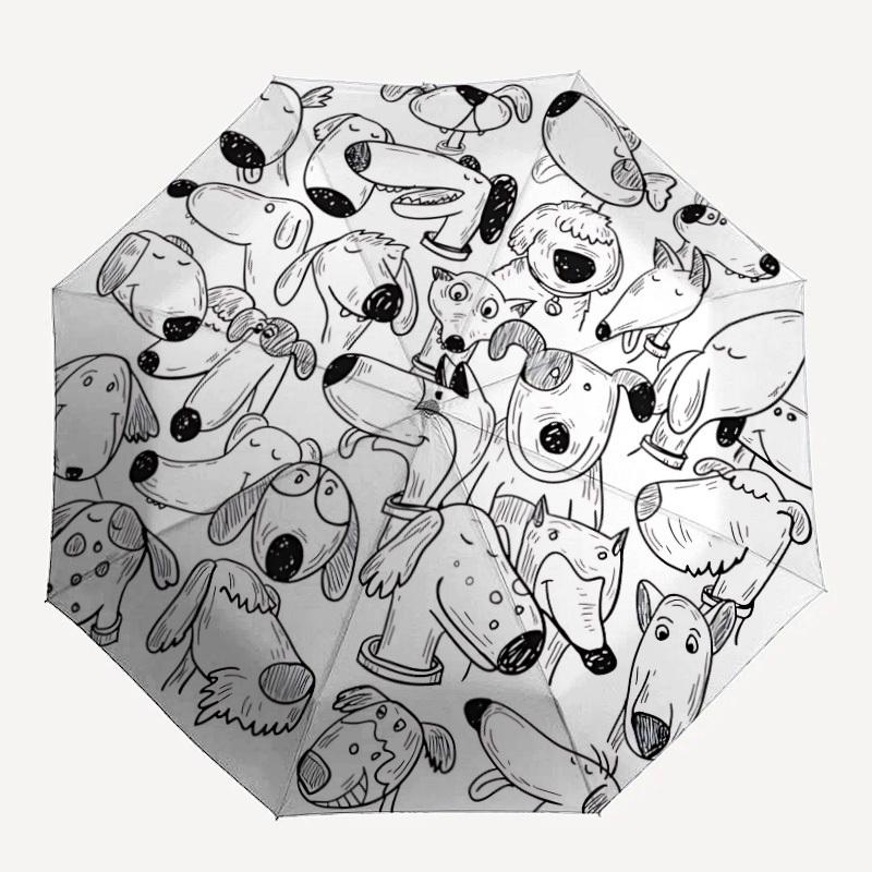 1pc Doodle Dogs Open/Close Folding Umbrella, All- Portable Umbrella for & Men, Stylish Accessory (Holiday Gift) 8-Rib yy251213200
