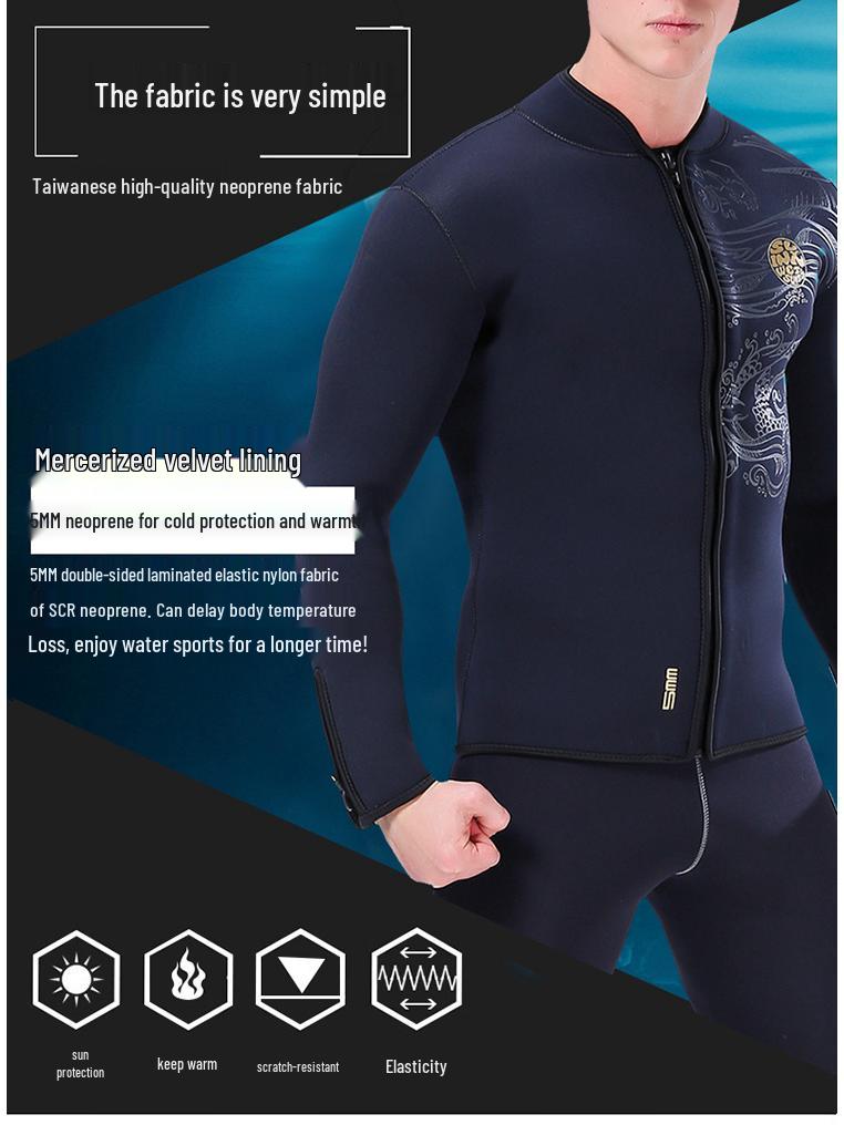 Slinx 5mm Fleece-Lined Split Wetsuit Jacket - Thickened Warmth for Diving & Surfing