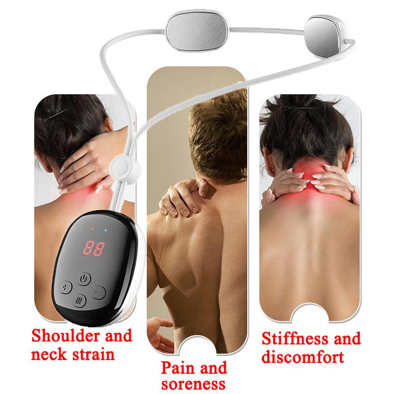 Masseur de cou suspendu intelligent EMS, protecteur de colonne cervicale, masseur de colonne cervicale à impulsion chauffante portable, dos de la main