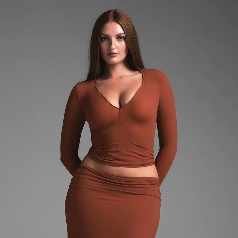 

YYFS женские модные повседневные весенне-осенние однотонные блузки и рубашки с длинным рукавом и v-образным вырезом с принтом L коричневый