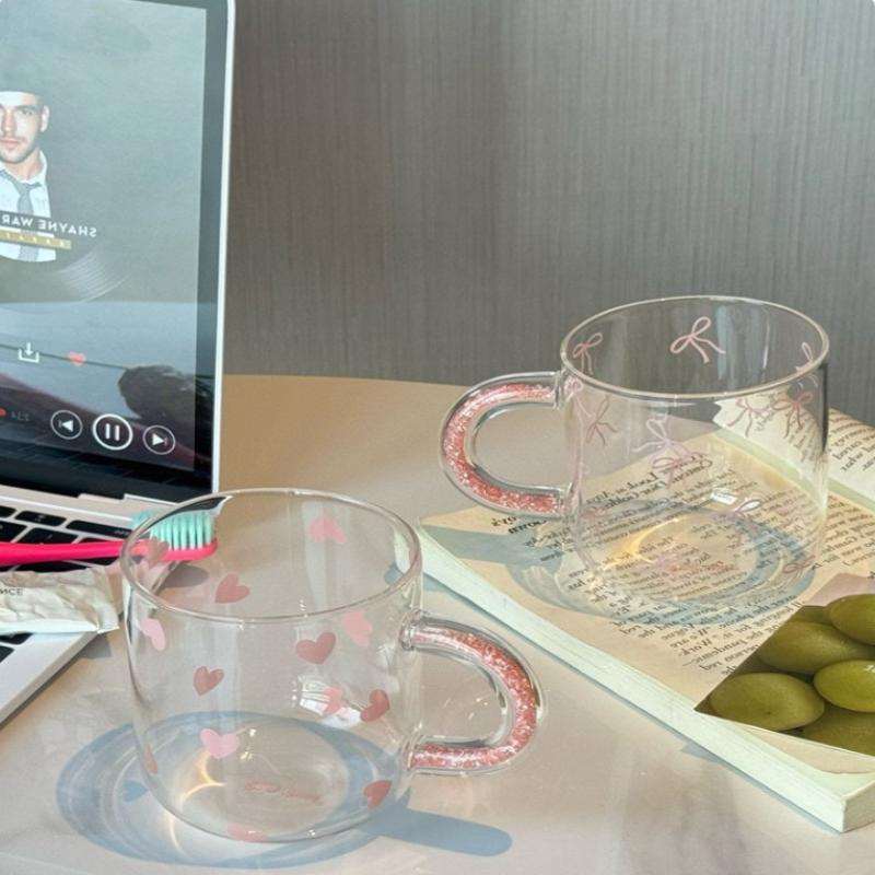 Love Glass Mug With Diamond Handle, High-Value Drinking Cup, Milk Coffee Cup For Girls