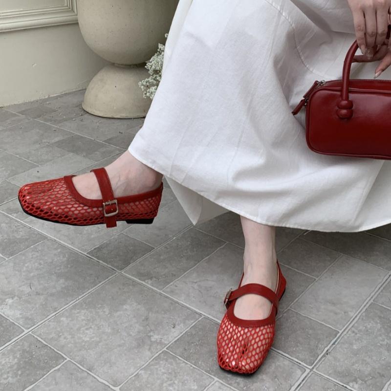 Designer Square Toe Flat Shoes Women Non Slip Flat Sandals Summer New Breathable Mesh Beach Outdoor Shallow Comfortable Shoes