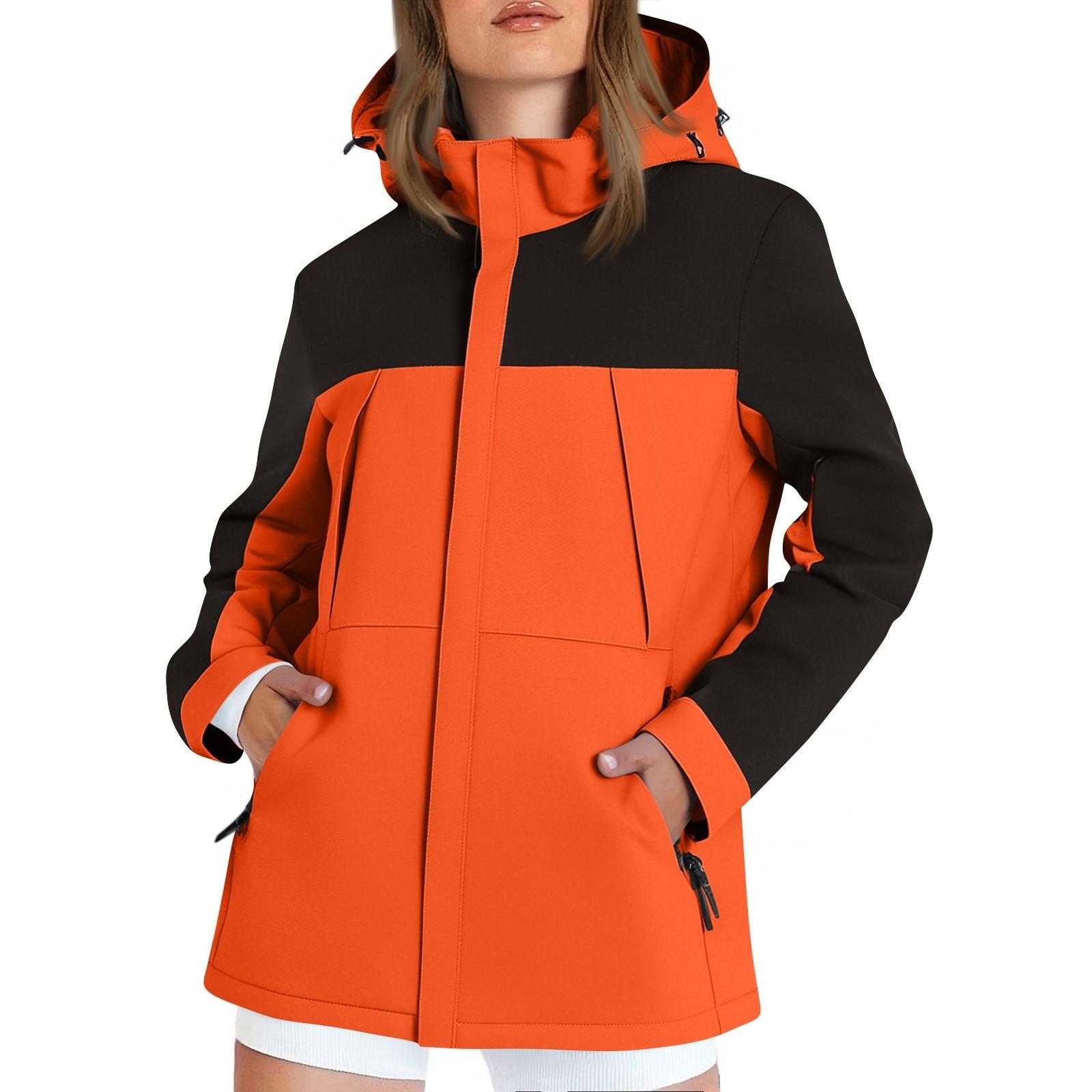 

Женская модная куртка для бега и спорта на открытом воздухе с длинными рукавами, капюшоном, тонкая, водонепроницаемая, с цветными блоками, куртка-субмашина XL оранжевый