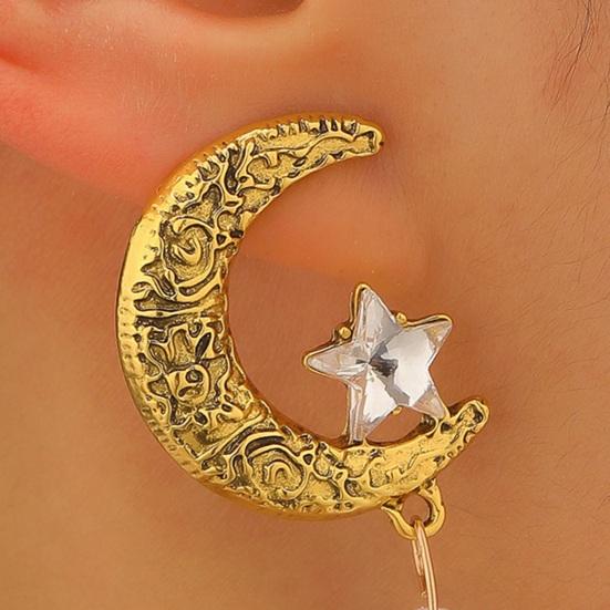 1 Pair Women Earrings Ear Pin Structure Star Moon Design Drop Earrings with Imitation Pearl Pendants Jewelry Set