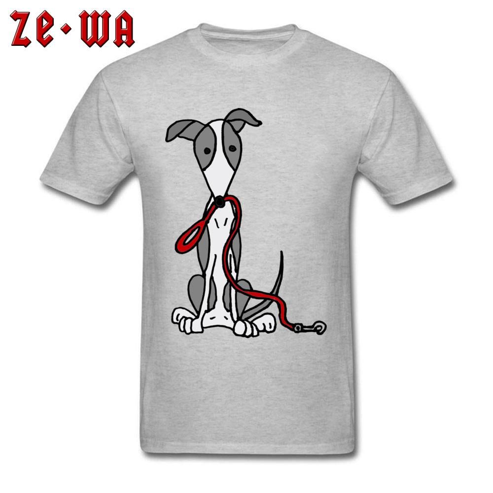 Funny Mens T Shirt Dark Grey Tshirts 100 Cotton Clothes Greyhound Dog With Red Leash Cartoon Tops Tees Summer Fall Tshirt