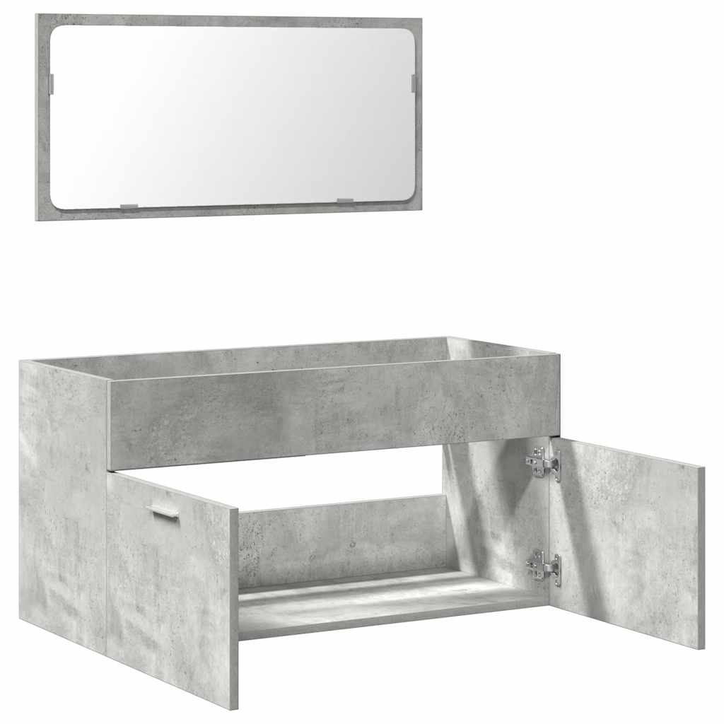 Bathroom Cabinet with Mirror Concrete Grey Wood Based Material