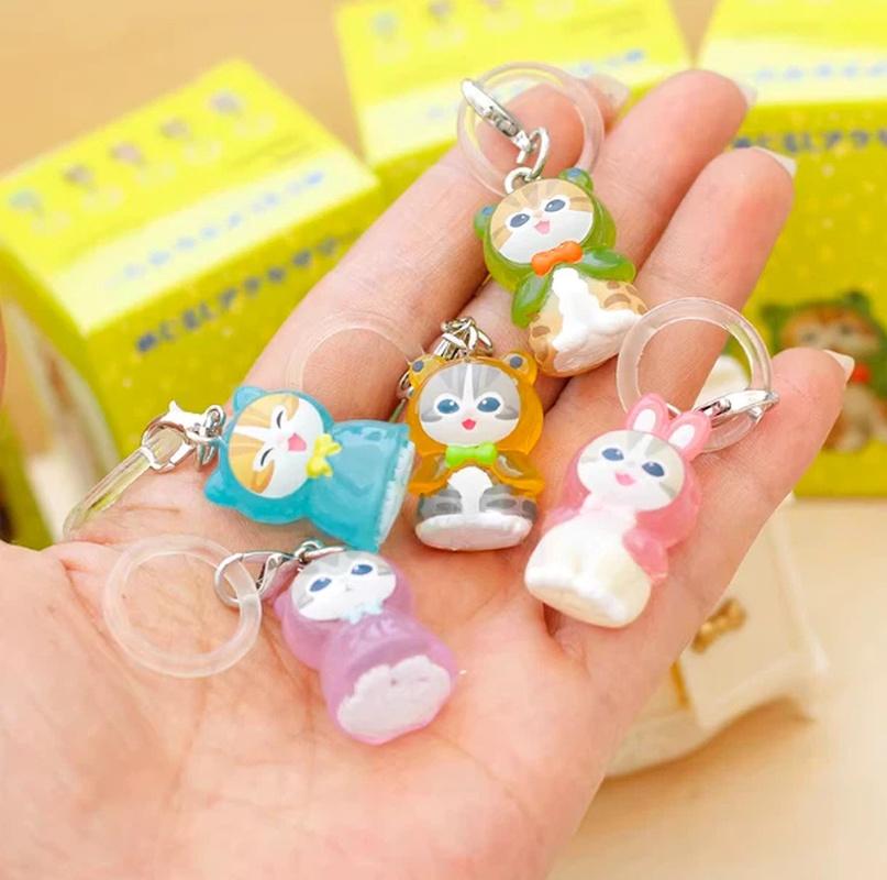 In Stock Mofusand Shark Cat Raincoat Design Series Kawaii Small Action Figurine Keychain Backpack Pendant Birthday Gifts