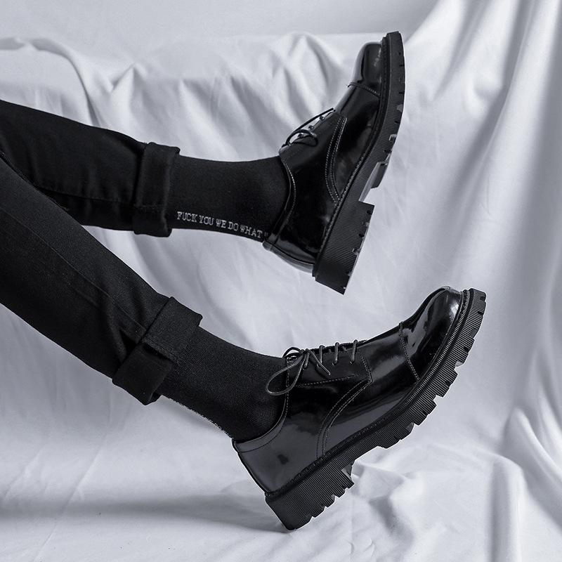 Small leather shoes men's British style spring 2021 new casual round head lace-up platform men's shoes 1018-R