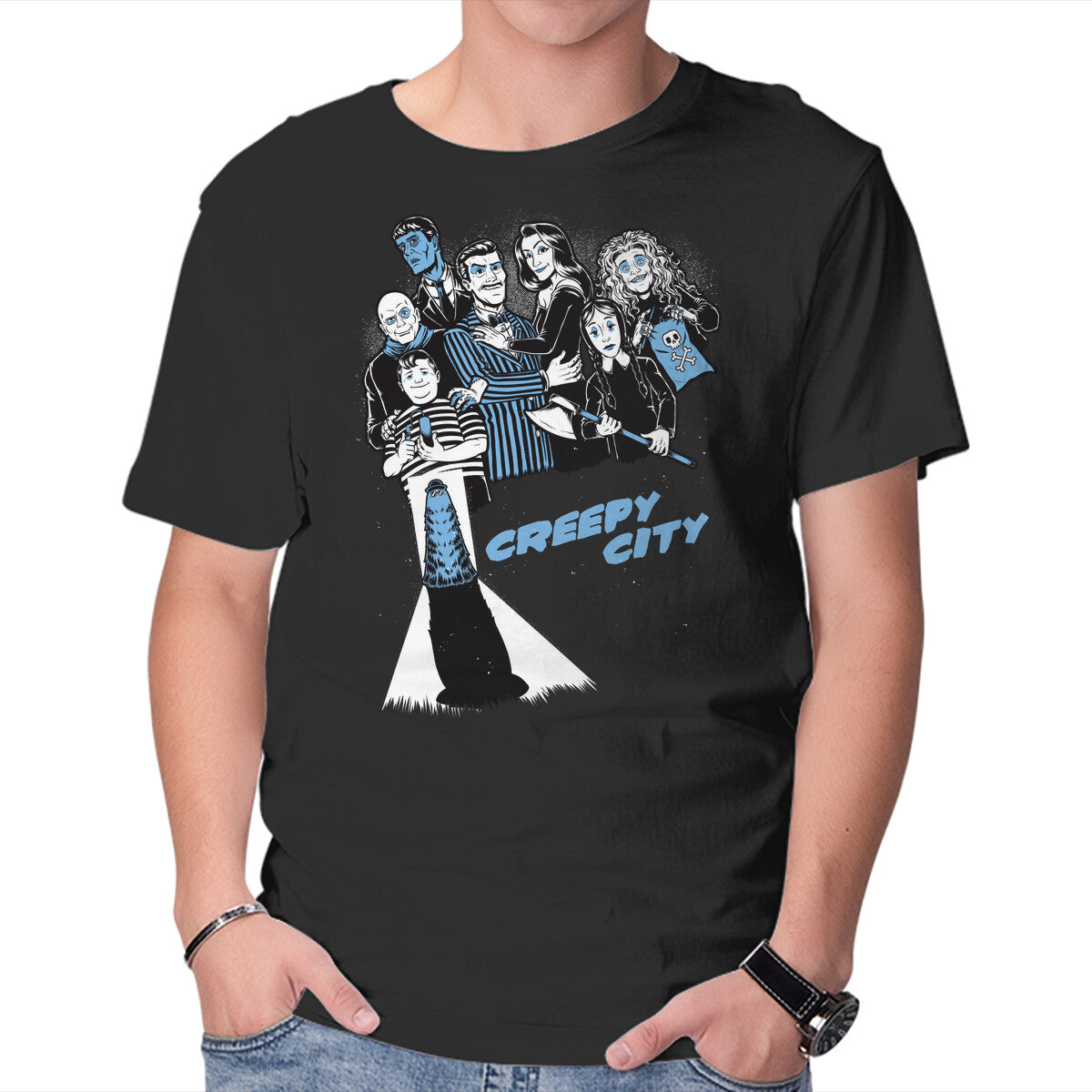 Unisex Crew Neck T-Shirt Creepy City Graphic Short Sleeve Casual Tee XXXXL
