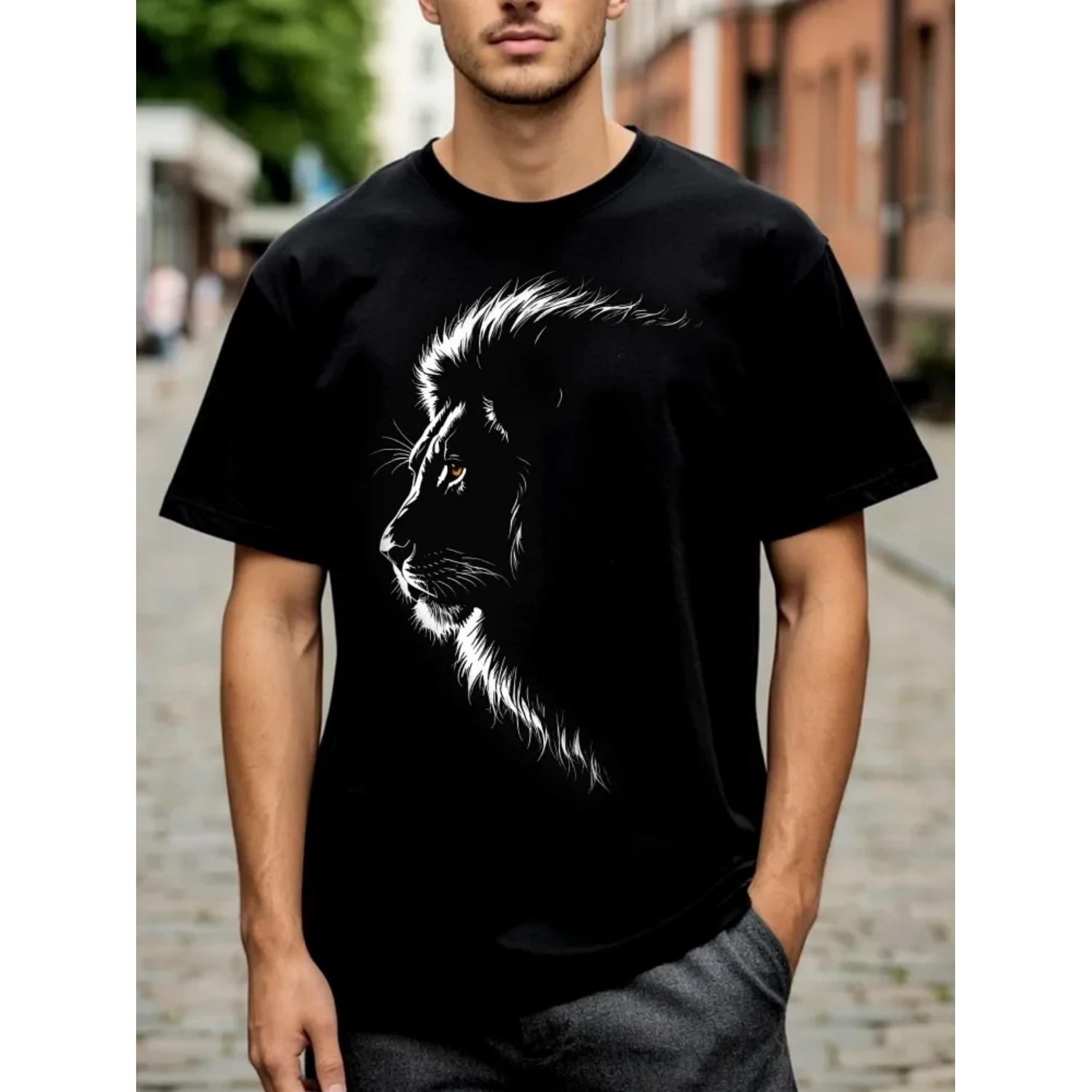 

Hot Sel LT-shirt Featuring A Powerful Lion Cotton Vintage Round Neck Hip Hop Men Women Streetwear Tees Short Sleeve S чёрный