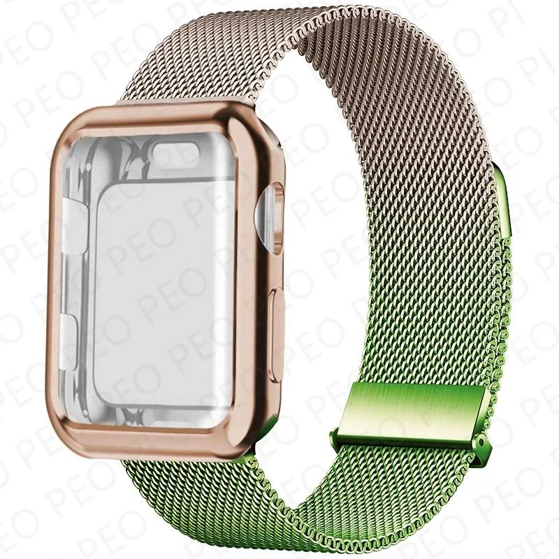 Case+Metal Milanese bands For Apple Watch Band 44mm 38mm-42mm-40mm Magnetic Loop iwatch Series 9 8 7 6 5 4 3 SE 45mm 41mm Strap