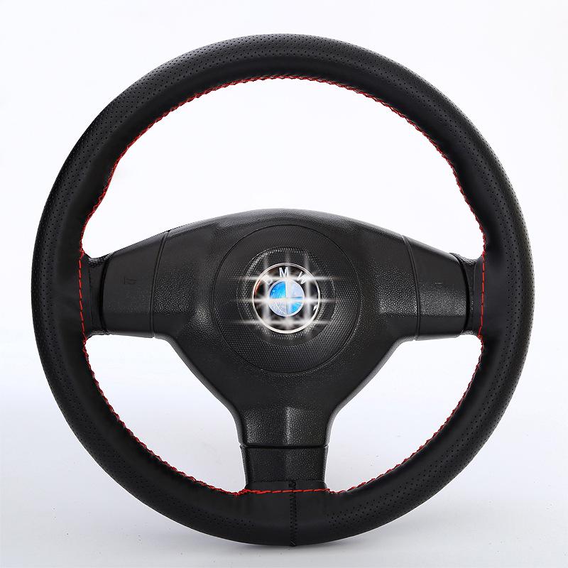 Genuine Leather Perforated Steering Wheel Cover - Hand-Sewn, Universal Fit, All-Season Cowhide
