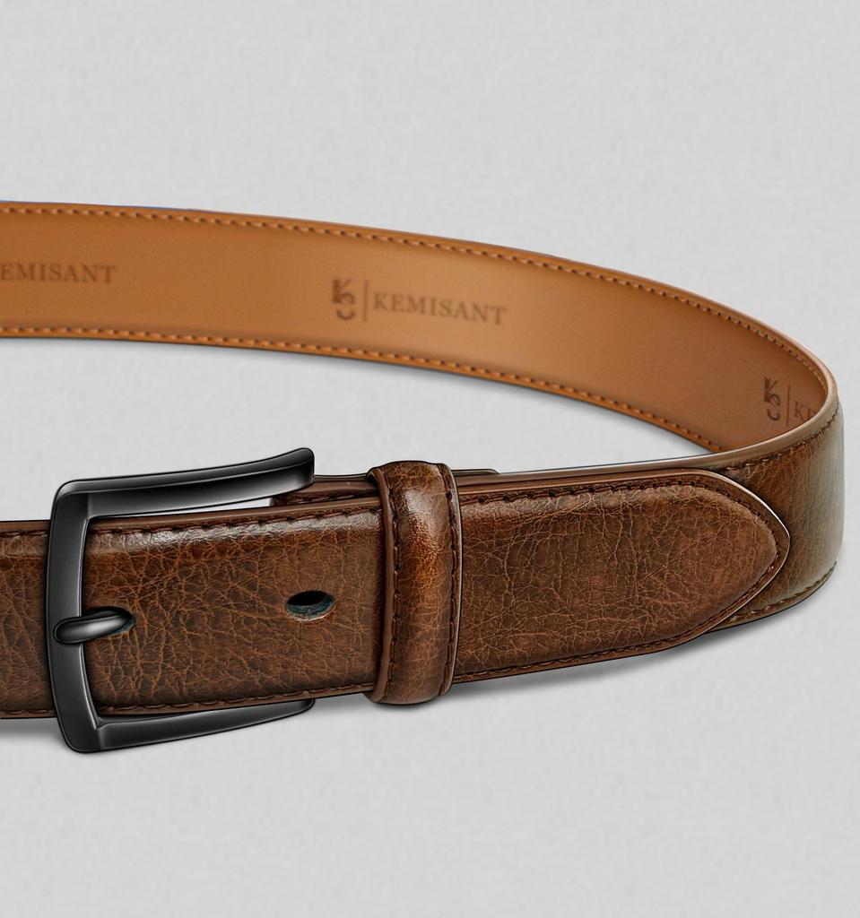 [KEMISANT] Men's Belt, Suitable for Business Casual, Golf, and Jeans, 35mm Width (Dark Brown, 140cm Total Length  Adjustable Waist Size 122-127cm)