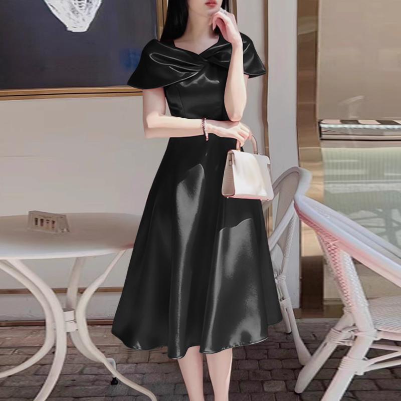 

ZANZEA Women Casual Cloak Design Summer Sleeveless A-Line Satin Dress S чёрный