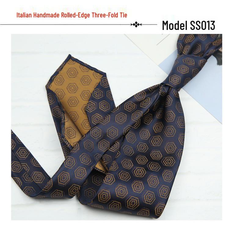 Men's Formal Arrow-Shaped Tie - Italian Handmade Rolled Edge, Three-Fold Pleat, Perfect for Weddings & Suits