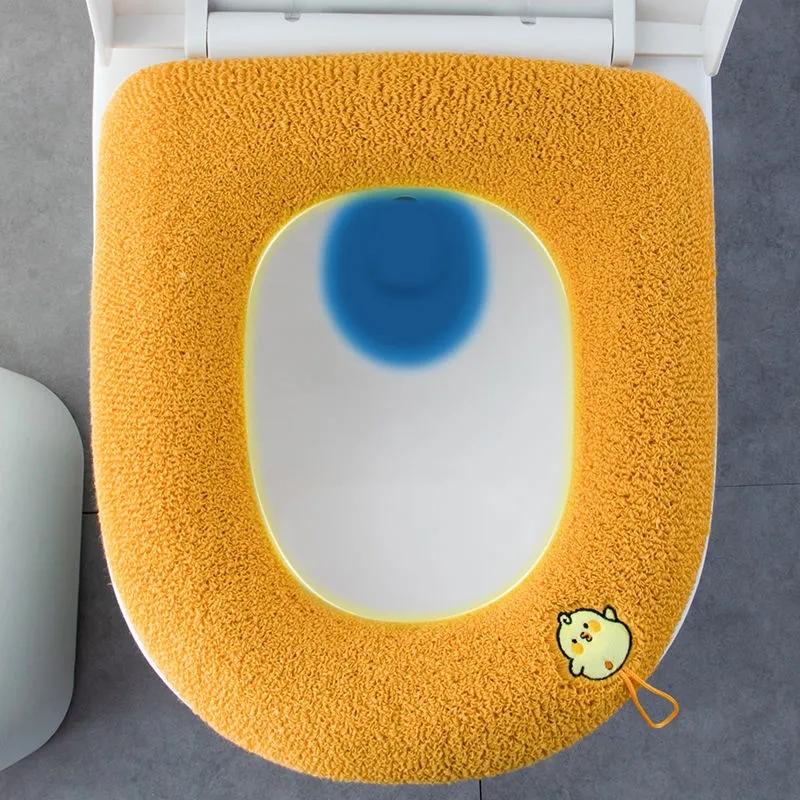 Univerzální potah na záchodové sedátko Kulatý polštářek na záchodové sedátko Koupelna Podložka na záchodové sedátko Zimní Hustá Teplá omyvatelná Kreslená kočka Roztomilé potahy na záchodové sedátko