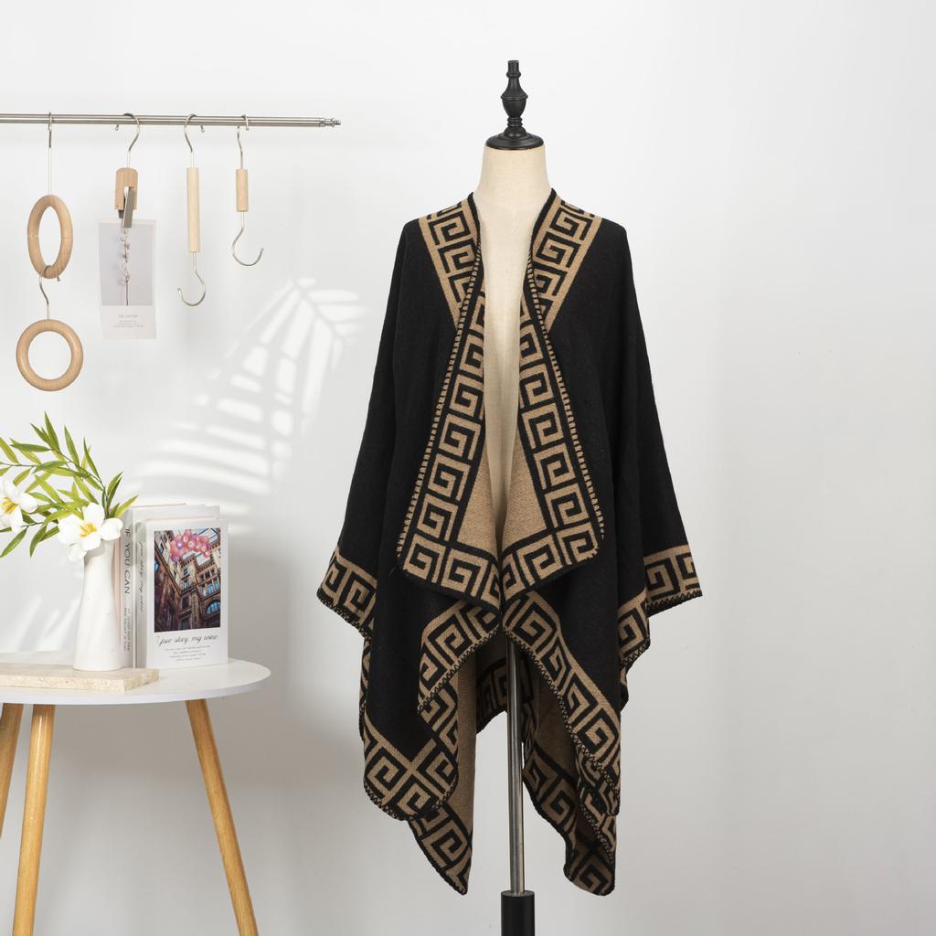 Chinese Imitation Cashmere Embroidered Shawl Women'S Ethnic Style Flower Print Cape Jacket Warm Scarf