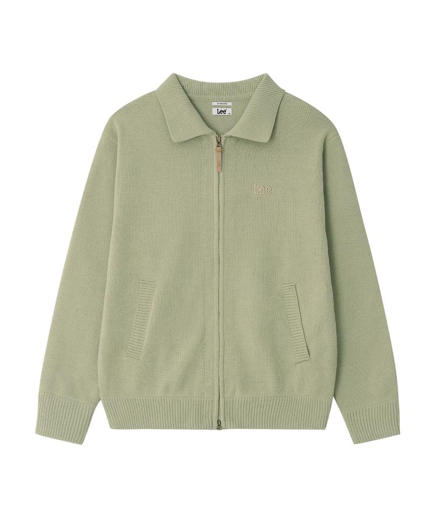 Lee Collared Zip-Up Cardigan Light Green