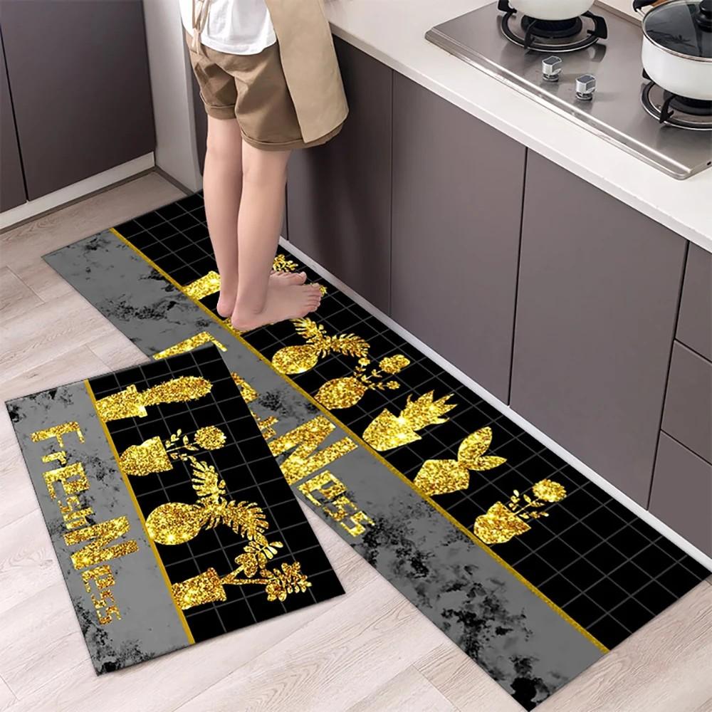1/2pcs Kitchen Floor Mat, Anti-Slip And Absorbent Foot Mat, Long Strip Carpet, Modern Style Home Decoration Carpet