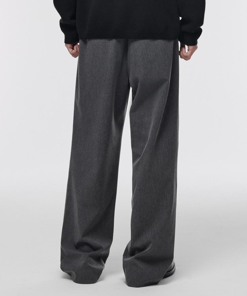 MUSINSA STANDARD One-Pleat Wide Elastic Waist Slacks [Medium Gray]