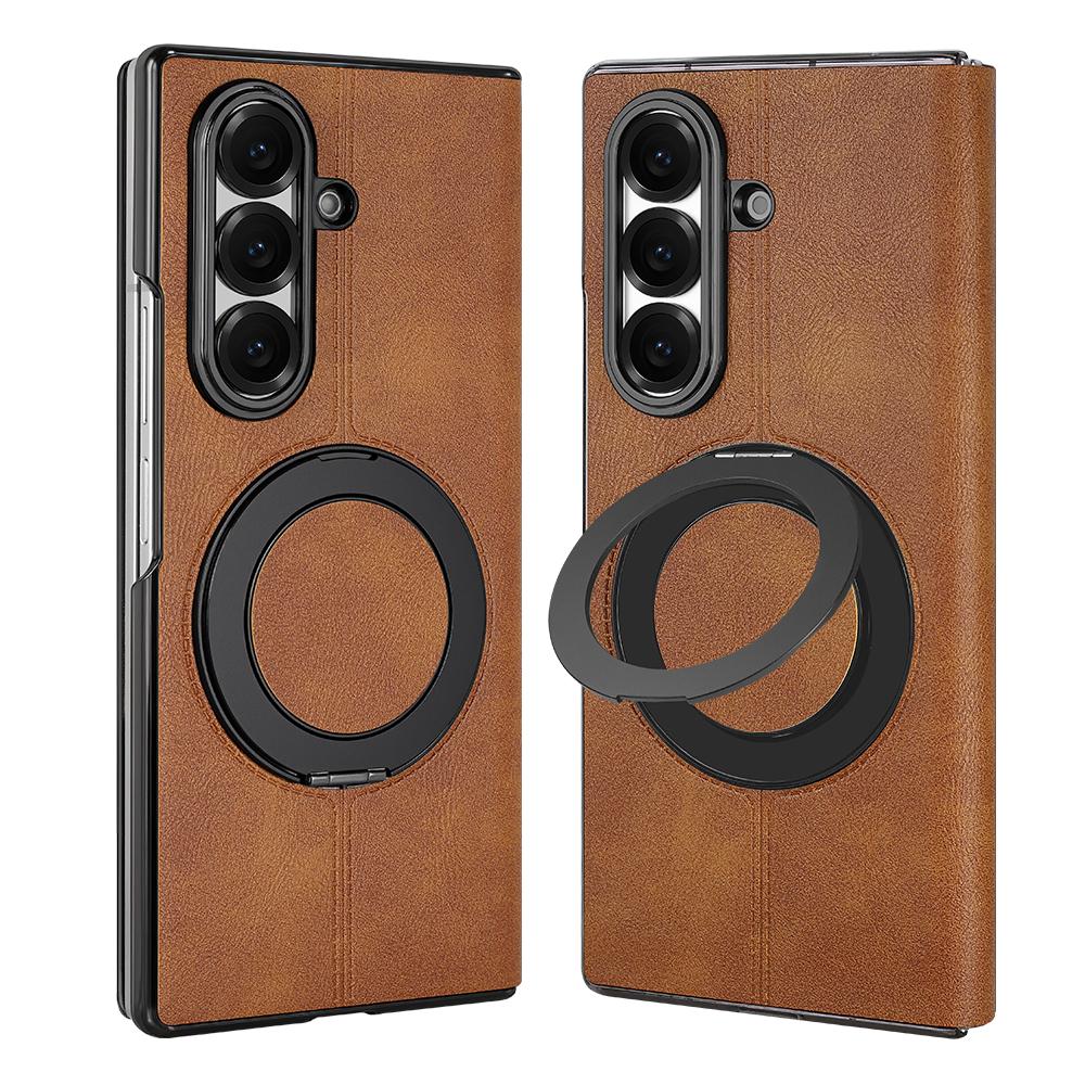 Faux Leather Flip Full Cover Phone Case For Galaxy Z Fold 8 Ultra 7 6 With Rotatable Ring Kickstand Holder, Wireless Charging