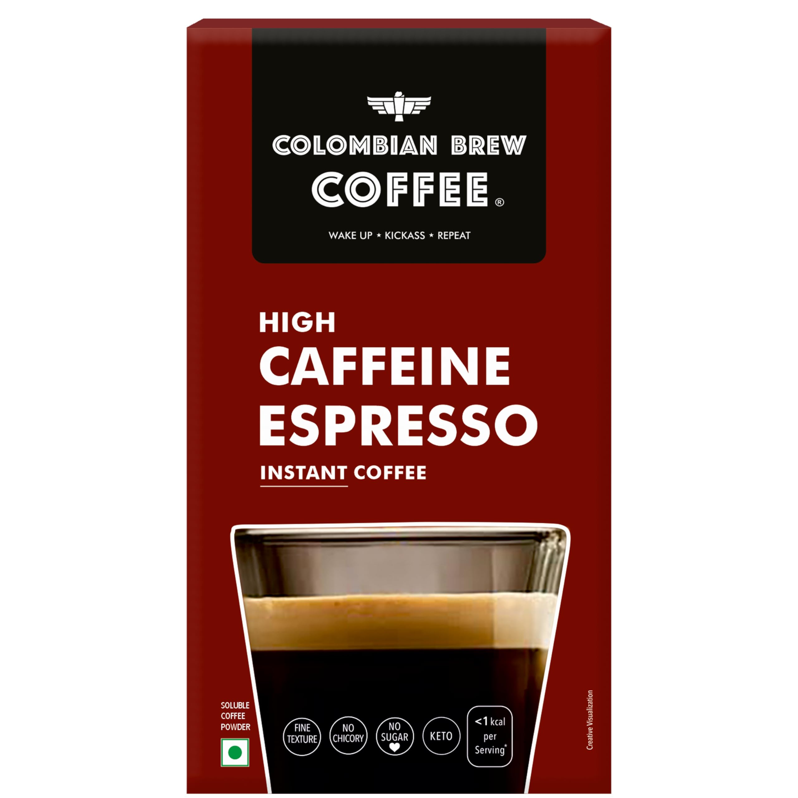Colombian Brew High Caffeine Espresso Instant Coffee Powder, Strong, 20 Sachets
