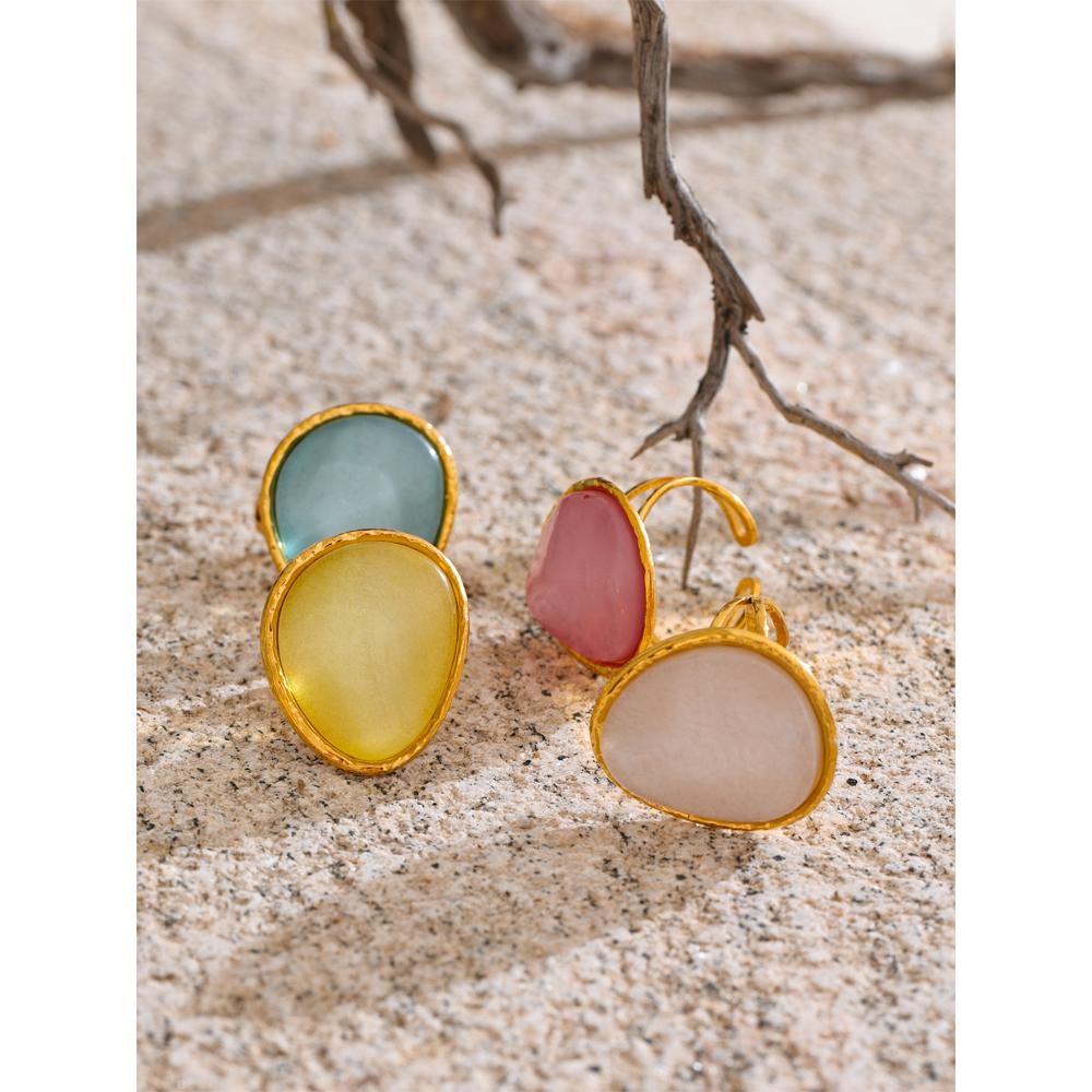 Eetit Exquisite Candy Multi-Color White Pink Blue Yellow Resin Adjustable Ring Gold Color Stainless Steel Summer Jewelry Gift