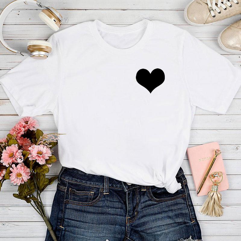 Fashion Women Love Heart Print T Shirt Funny Casual O-Neck Short Sleeves T-Shirt Summer Female Tee Shirt