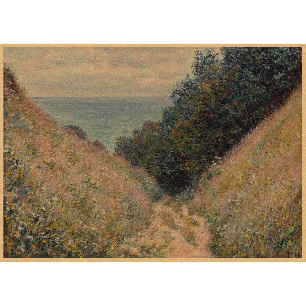 Monet Oil Painting Retro Kraft Paper Poster for Restaurant, Bar, Cafe Wall Decor