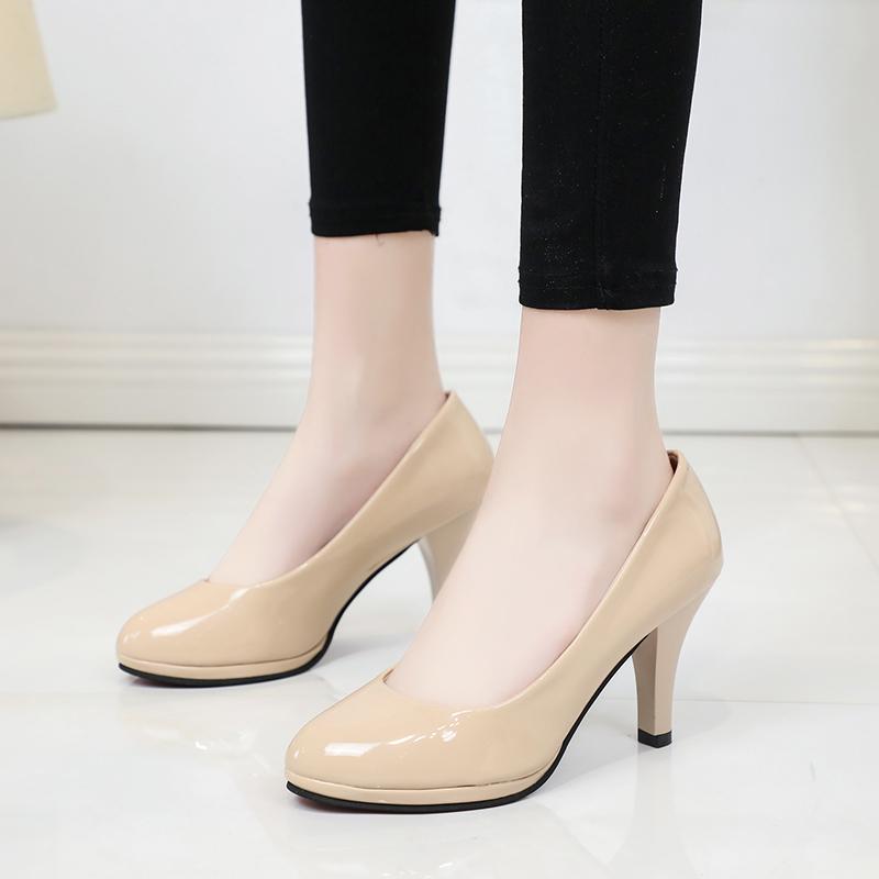 Spring and Autumn New Style Waterproof Platform Slip-on Shoes Fashionable Banquet Work Shoes Pointed Toe Thin Heels Pumps