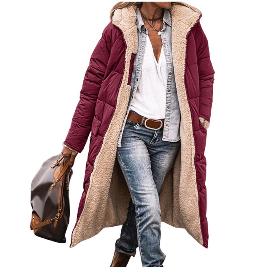 Giacca in Cotone con Cappuccio a Colore Solido Manica Lunga Cappotto in Pile Spesso Caldo Soprabito