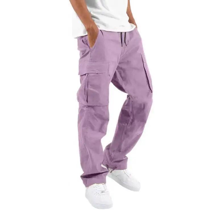 Men's Straight Casual Multi-Pocket Overalls for Spring and Autumn with Drawstring.