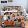 Happy Halloween King Queen Duvet Cover Orange Pumpkin Bedding Set Kids Teens Adults Bats Horror Festival Polyester Quilt Cover