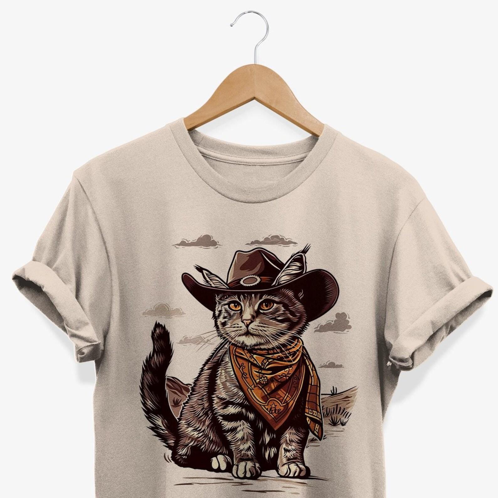 Vintage Western Cowboy Cat T-shirt, Retro Kitten Graphic Tee, Funny Ranch Cat Lovers Gift 2XL