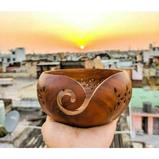 Wooden Yarn Bowl Hand Made Rosewood Wood For Knitting & Crochet Yarn Holder Gift