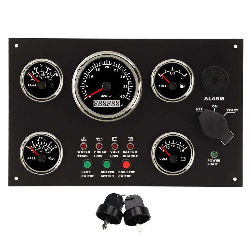 Boat Instrument Panel Tachometer Fuel Level Water Temperature Oil Pressure Meter Voltmeter 5 Dash Gauge Set Boat Gauge Panel