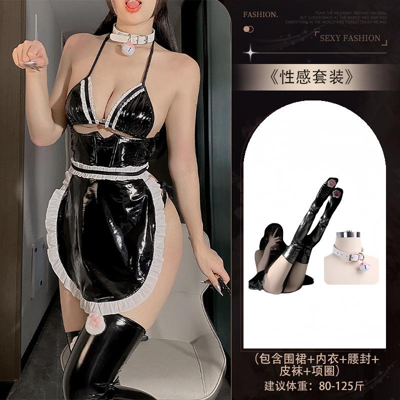 Sex Dessous sexy Lackleder Kleid Uniform Flirt Kleidung Schürze Dienstmädchen Cosplay