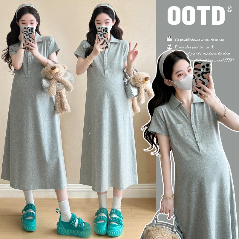 2026 Summer Maternity Casual Slimming POLO Collar T-shirt Dress