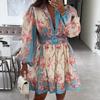 Bohemian Floral Dress With 3d Pattern And Lantern Sleeves For Casual And Beach Wear
