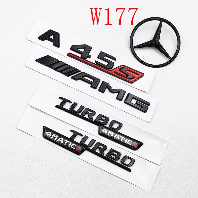 5pcs Set Emblem for Merceds Benz A45S W176 W177 Glossy Black Letters Sticker Fender Badge Rear Trunk Star Logo Car Accessories