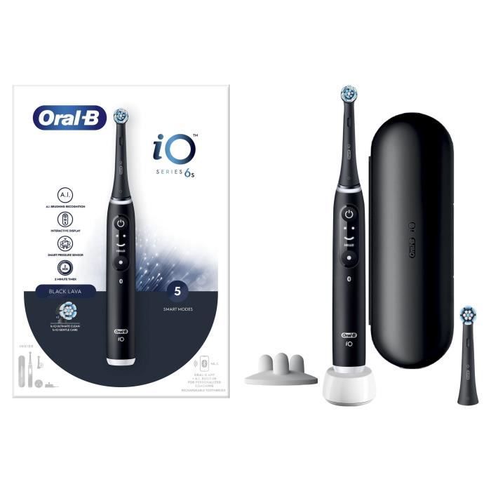 Brosse à Dents Électrique Oral-B iO 6 Noire - 3 Brossettes - 5 Modes de Brossage - Minuterie Intégrée