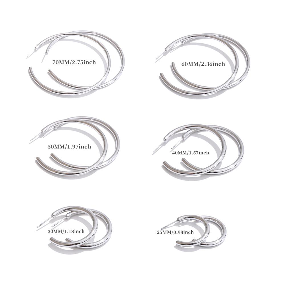 

Yhpup 25/30/40/50/60/70mm Minimalist C-Shape Round Daily Hoop Earrings Stainless Steel Versatile Popular PVD Waterproof Jewelry 25mm платиновый